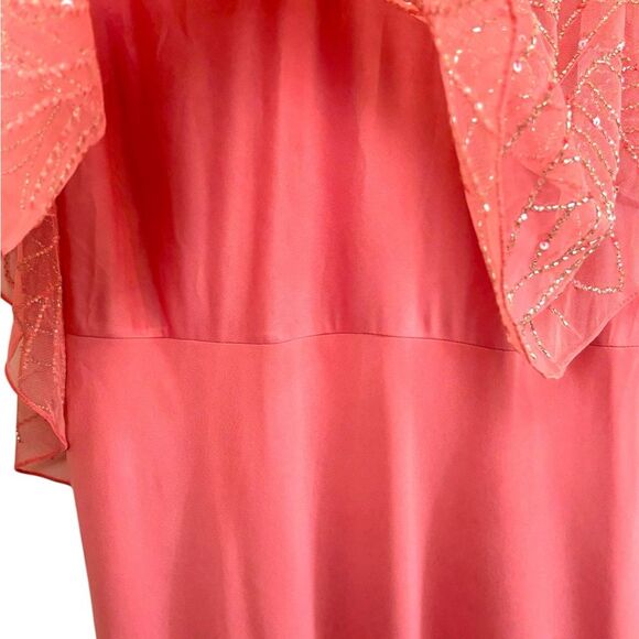 NWT J Kara Women's Geometrical Capelet Beaded Maxi Dress Coral v neck sz 18‎ - Picture 7 of 13